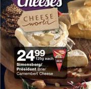 Simonsberg/President Brie/Camembert Cheese-125g Each