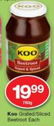 Koo Grated/Sliced Beetroot-780g Each