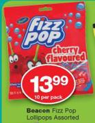Beacon Fizz Pop Lollipops Assorted-10 Per Pack