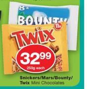 Snikers/Mars/Bounty/Twix Mini Chocolates-250g Each