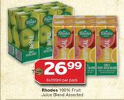 Rhodes 100% Fruit Juice Blend 6X200ml-Per Pack