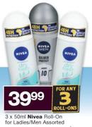 Nivea Roll-On For Ladies/Men-3X50ml
