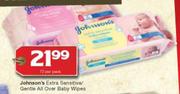 Johnson's Extra Sensitive/ Gentle All Over Baby Wipes-72's Per Pack