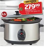 Platinum 6.5L Slow Cooker With Glass Lid-Each