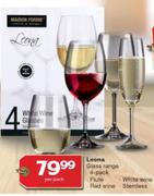 Leona 4 Pack Flute/Red Wine/White Wine/Stemless Glass Range-Per Pack
