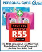 Lil-Lets Maxi Thick Regular/ Super Scented/ Unscented Sanitary Pads Value Pack-For 2x16/20 Per Pk