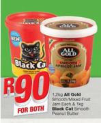 All Gold Smooth/ Mixed Fruit Jam 1.2kg Each & Black Cat Smooth Peanut Butter 1kg-For Both