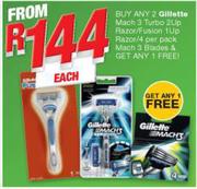 Gillette Mach 3 Turbe 2Up Razor/ Fusion 1Up Razor/ Mach 3 Blade 4 Per Pack-Each