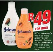 Johnson's Vita Rich Hand & Body Lotion 400ml & Johnson's Vita Rich Body Lotion 250ml-For Both