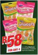 Baxtons Strawberry Creams/Apricots Mallows-2X200g