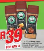 Robertsons Spice Chicken/BBQ/Fish/Steak & Chops/Meat Tenderiser/Rice/Mince-3X100ml