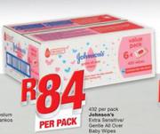 Johnson's Extra Sensitive/Gentle All Over Baby Wipes-432 Per Pack