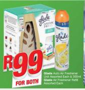 Glade Auto Air Freshener Unit Assorted-Each & Glade Air Freshener Refill Assorted-300ml Both For