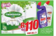 Duck Toilet Cleaner Assorted-2 x 500ml & Twinsaver 2 Ply Toilet Rolls-18 Per Pack-All For 3