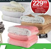 Essentials Plain Flannel Reversible Sherpa Blanket-200cm x 200cm Each