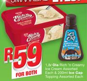 Ola Rich ’n Creamy Ice Cream-1.8Ltr & Ice Cap Topping-200ml Each