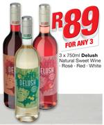 Delush Natural Sweet Wine Rose/Red/White-3x750ml