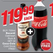 Bacardi Oakheart Rum &-750ml Each