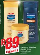 Vaseline Hand & Body Lotion/Cream-3x400ml