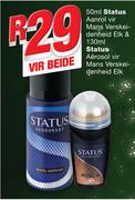 Status Aanrol Vir Mans Verskei-denheid-50ml Elk & Status Aerosol Vir Mans Verskei-Denheid-130ml Elk