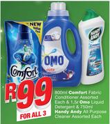 Comfort Fabric Conditioner-800ml/Omo Liquid Detergent-1.5Ltr & Handy Andy A, P. Cleaner-For All 3