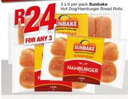 Sunbake Hot Dog/Hamburger Bread Rolls-3 x 6 Per Pack