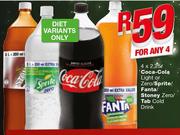 Coca-Cola Light Or Zero/Sprite/Fanta/Stoney Zero/Tab Cold Drink-4 x 2.25Ltr
