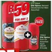Old Spice Aerosol Deodorant For Men With Free Old Spice Roll On 150ml-2x150ml 