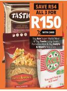 Ace Super Maize Meal-5Kg &Tastic Long Grain Parboiled Rice-5Kg & Fatti's & Moni's Macaroni-3Kg-For 3