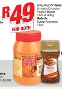 Pot O' Gold Smooth/Crunchy Peanut Butter 800g & Huletts Syrup 300g-For Both