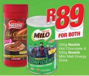 Nestle Hot Chocolate 500g & Nestle Milo Malt Energy Drink 500g-For Both