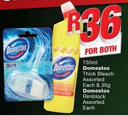 Domestos Thick Bleeach Assorted-750ml Each & Domestos Rimblock Assorted-35g Each-Both For