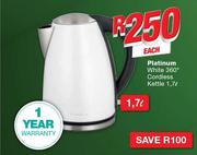 Platinum 1.7Ltr White 360 Degree Cordless Kettle-Each