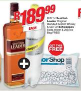 Scottish Leader Original Blended Scotch Whisky-1Ltr Free Schweppes Soda Water-2Ltr & Ice Bag-2Kg
