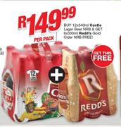 Castle Lager Beer NRB-12 x 340ml Per Pack & Get Free Redd's Gold Cider NRB-6 x 330ml