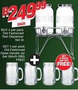 Old Fashioned Twin Dispenser-4 x 3Ltr Free Old Fashioned Glass Handle Jar Set-4 Per Pack