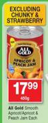 All Gold Smooth Apricot/Apricot & Peach Jams(Excluding Chunky & Strawberry)-400g Each