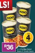 Koo Baked Beans In Tomato Sauce-4 x 410g