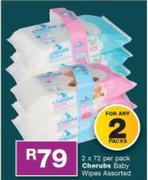 Cherubs Baby Wipes Assorted-2 x 72 Per Pack