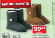 Ladies Faux Fur Lined Fashion Boots Assorted-Per Pair