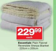 Essentials Plain Flannel Reversible Sherpa Blanket 220 x 200cm-Each