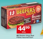 I&J Beefers Mega Beef Patties 600g-Each