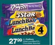 Cadbury 5 Star/Lunch Bar/P.S Chocolates Assorted-For 4