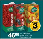 Rhodes 100% Fruit Juice Blend Assorted-3 x 1Ltr