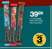 Lindt Hello Chocolate Stick Assorted-3 x 39g