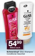 Schwarzkopf Gliss Shampoo/Conditioner Assorted-400ml Each