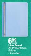Lion Brand A4 Presentation Folder Assorted-Each