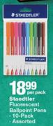 Staedtler Fluorescent Ballpoint Pens 10 Pack Assorted-PerPack