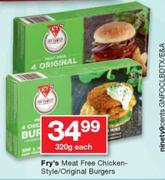 Fry's Meat Free Chicken Style/Original Burgers-320g Each