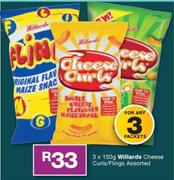 Willards Cheese Curls/Flings Assorted-3 x 150g